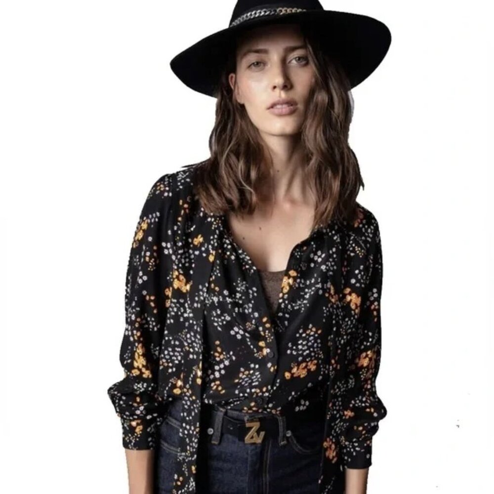 Zadig & Voltaire Taos Tunic Floral Button Top Blouse Shirt Women's Small